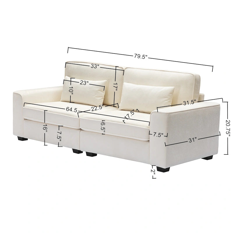 Upholstered 3-Seat Loveseat Sofa, 79.5L x 31W x 30.5H