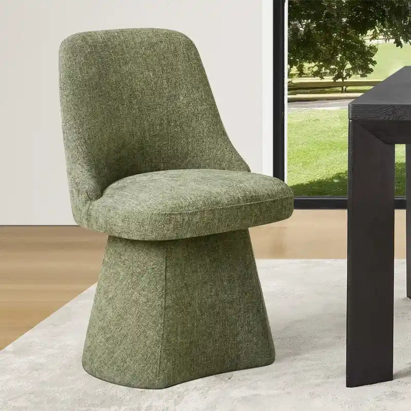 Swivel Dining Chair Single Linen Upholstered High-Back Armless