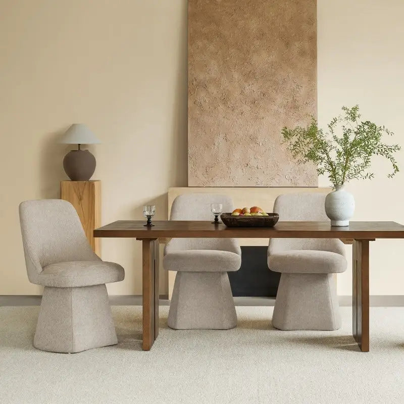 Swivel Dining Chair Single Linen Upholstered High-Back Armless