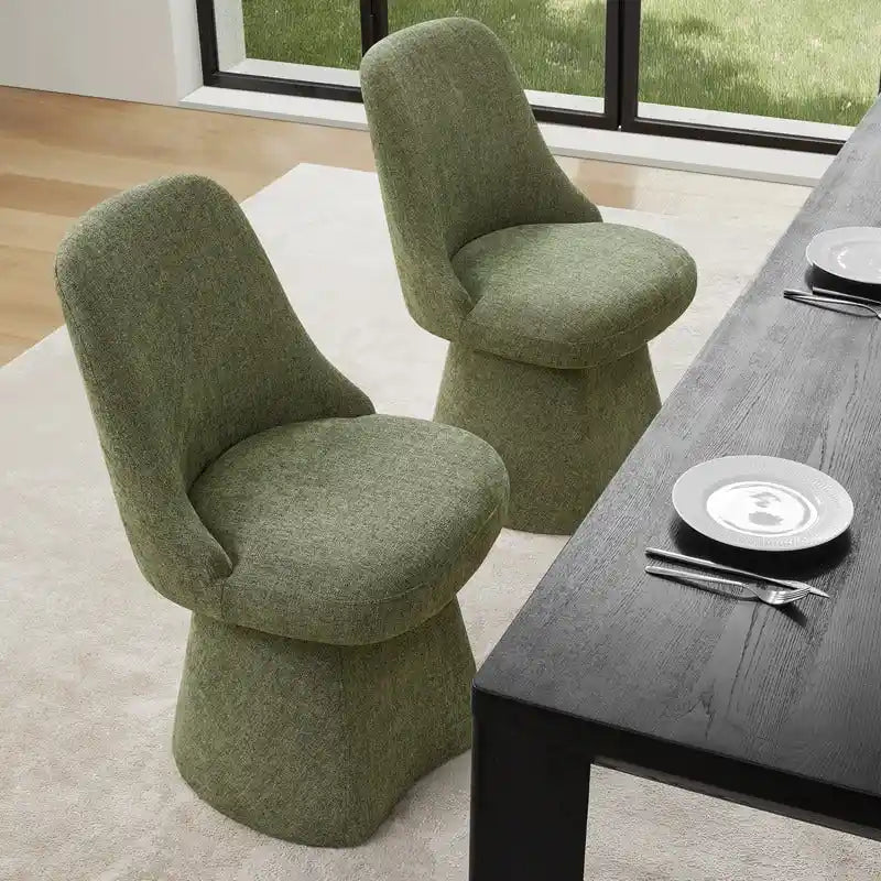 Swivel Dining Chair Single Linen Upholstered High-Back Armless