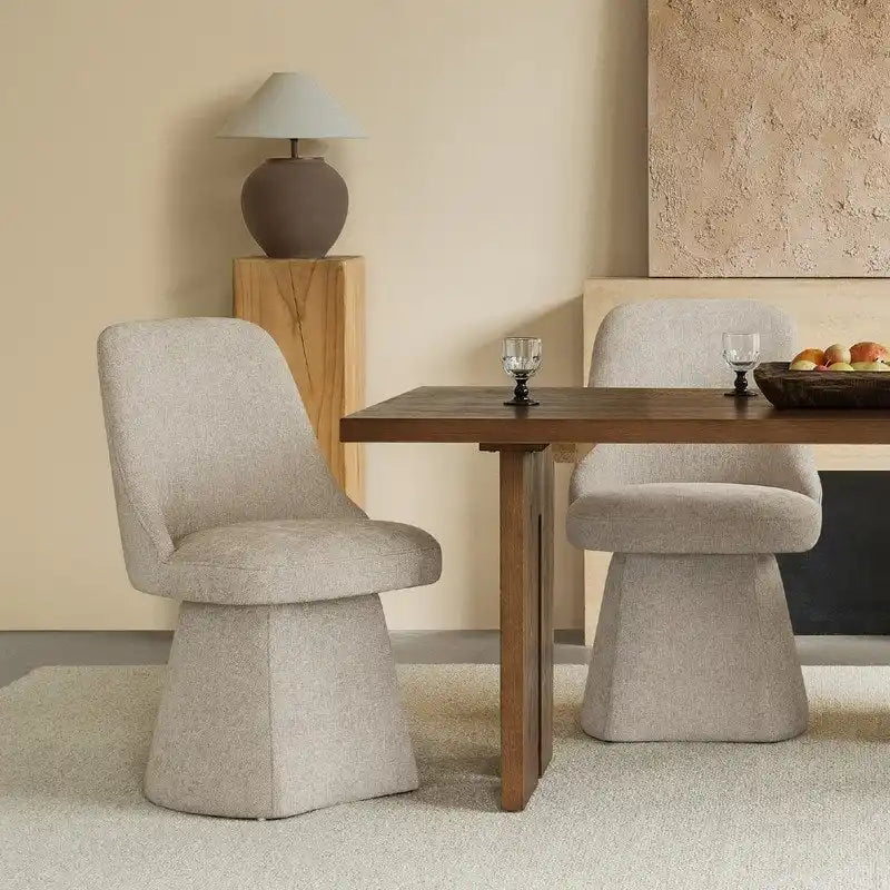 Swivel Dining Chair Single Linen Upholstered High-Back Armless