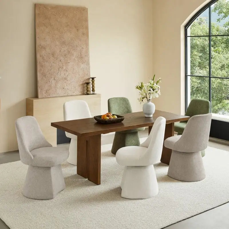 Swivel Dining Chair Single Linen Upholstered High-Back Armless