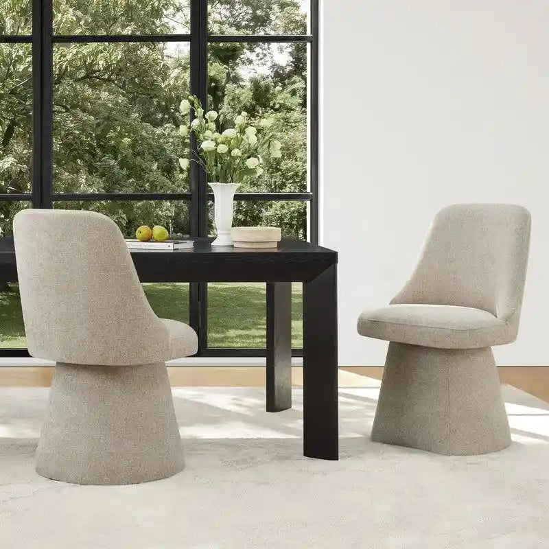 Swivel Dining Chair Single Linen Upholstered High-Back Armless