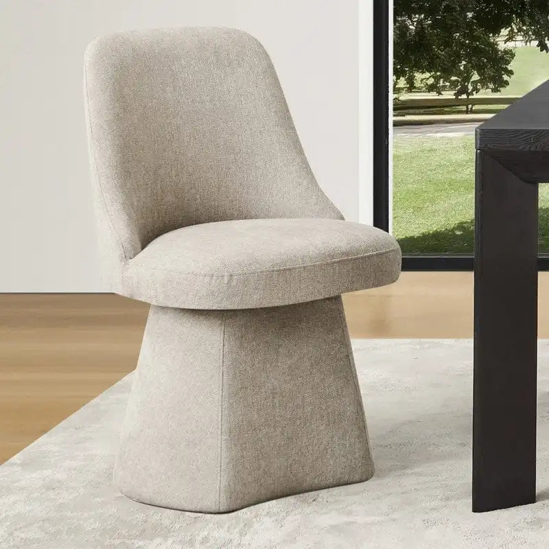 Swivel Dining Chair Single Linen Upholstered High-Back Armless