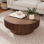 Wood Veneer Round Coffee Table with Storage