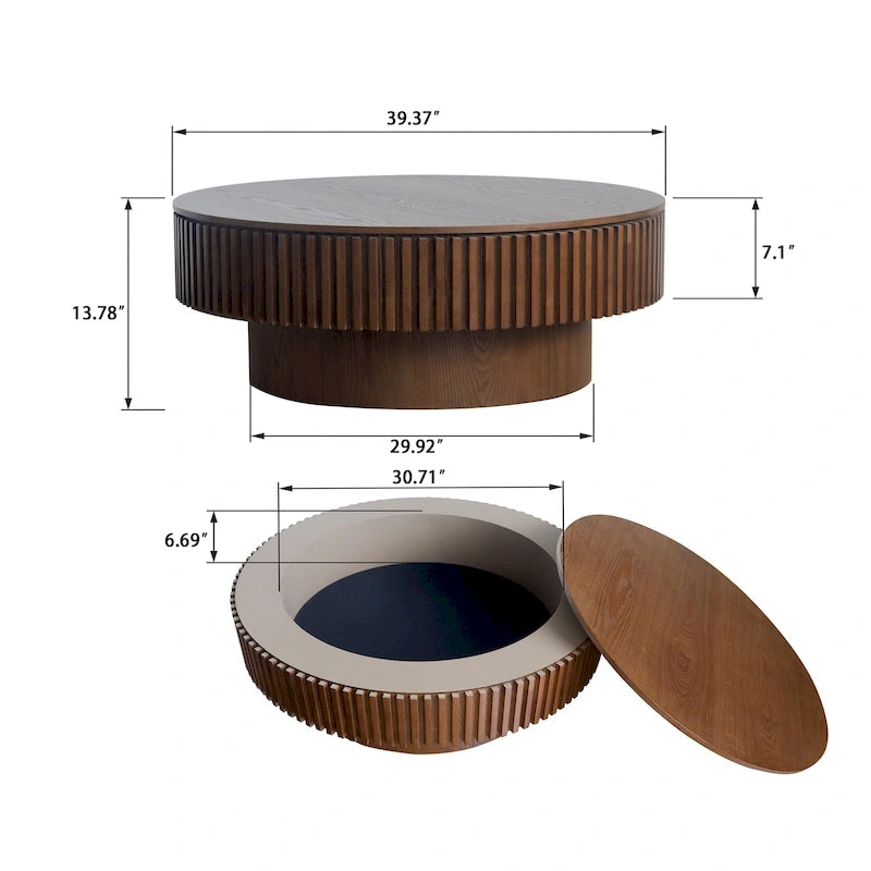 Wood Veneer Round Coffee Table with Storage