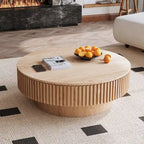 Wood Veneer Round Coffee Table with Storage