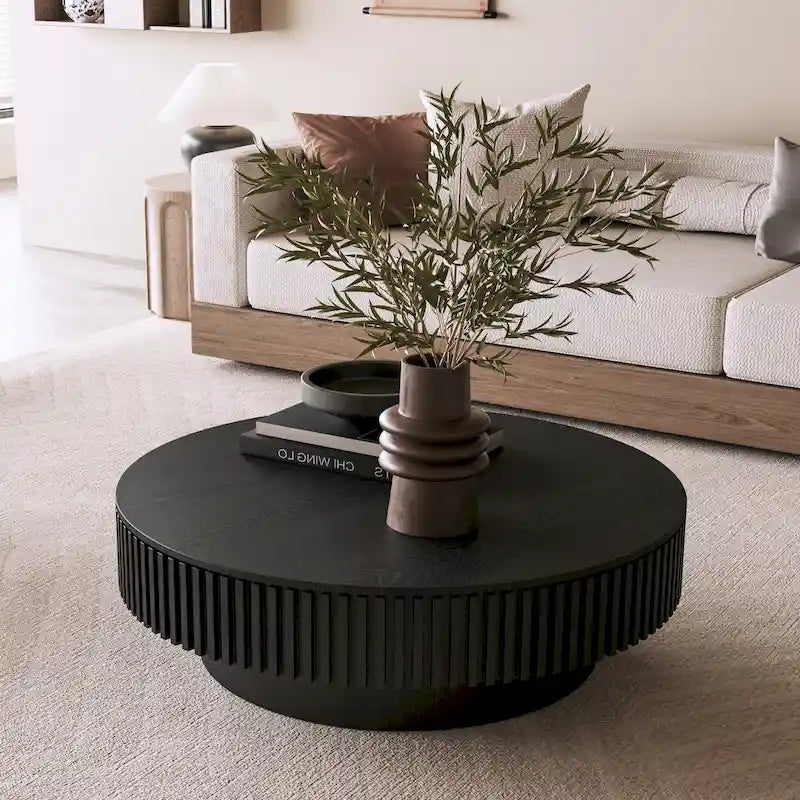 Wood Veneer Round Coffee Table with Storage