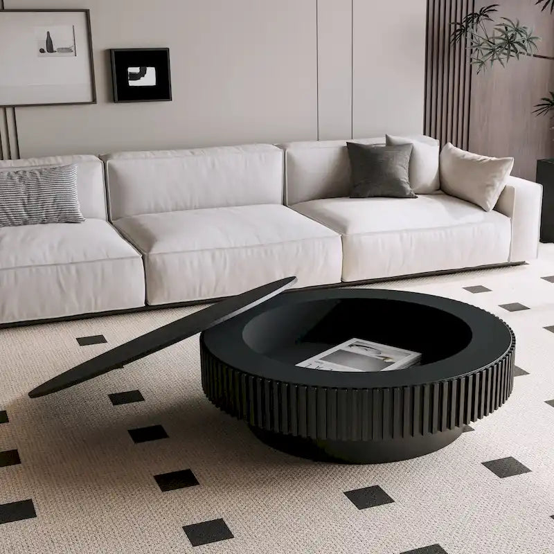 Wood Veneer Round Coffee Table with Storage