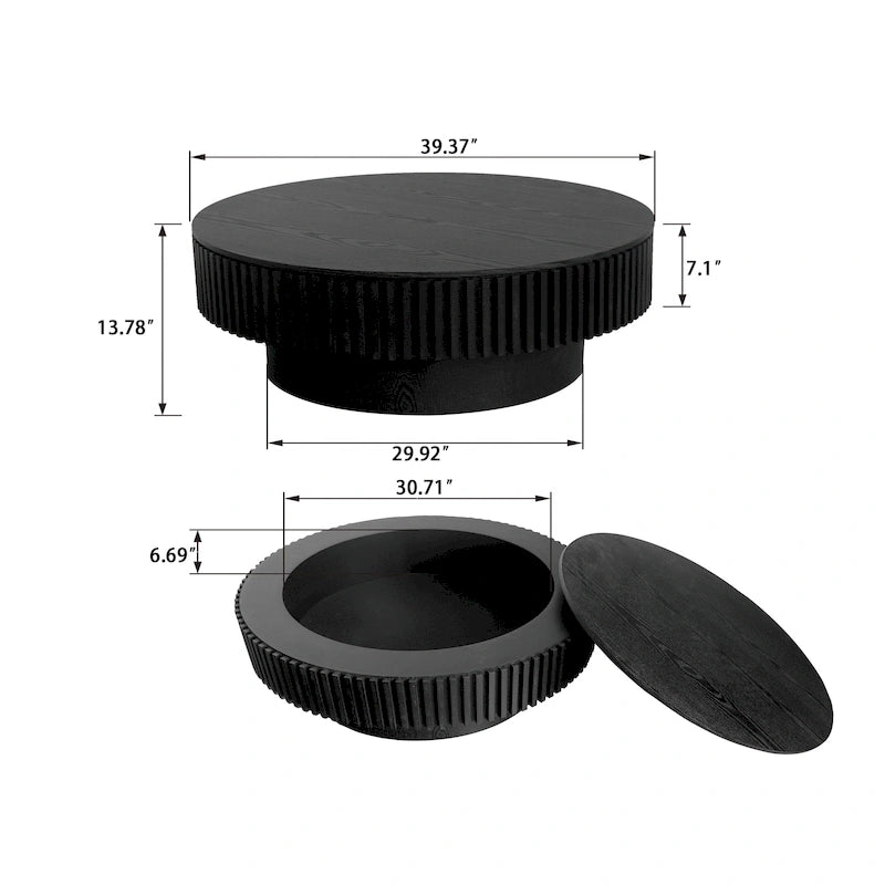 Wood Veneer Round Coffee Table with Storage