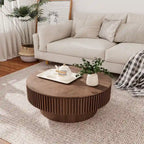 Wood Veneer Round Coffee Table with Storage
