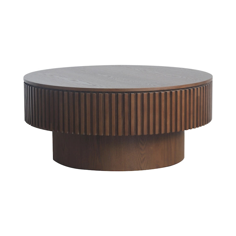 Wood Veneer Round Coffee Table with Storage