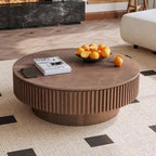Wood Veneer Round Coffee Table with Storage