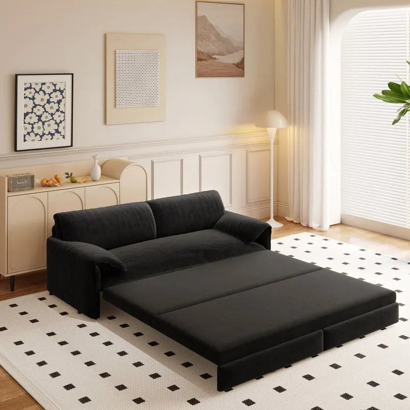 Velvet Convertible Sleeper Sofa - Queen Size - 3-in-1