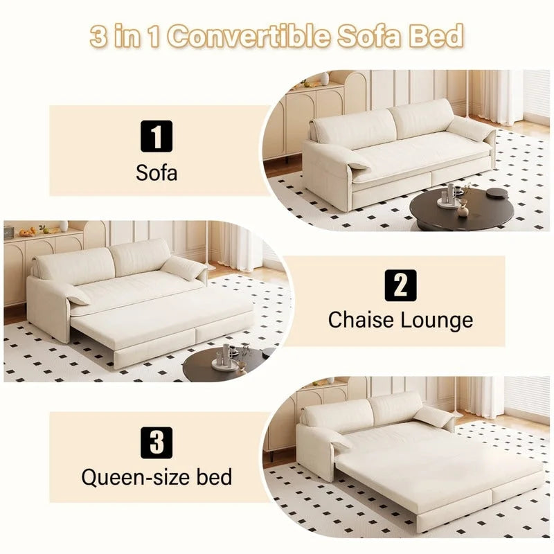 Velvet Convertible Sleeper Sofa - Queen Size - 3-in-1