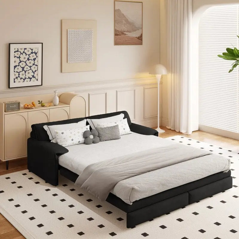 Velvet Convertible Sleeper Sofa - Queen Size - 3-in-1