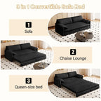 Velvet Convertible Sleeper Sofa - Queen Size - 3-in-1