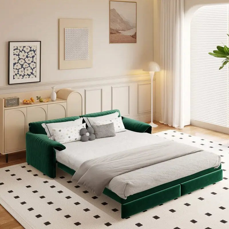 Velvet Convertible Sleeper Sofa - Queen Size - 3-in-1