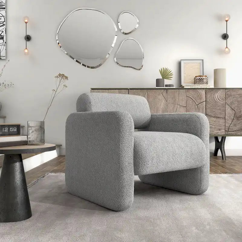 Boucle Fabric Accent Chair with Arms - Single Seat