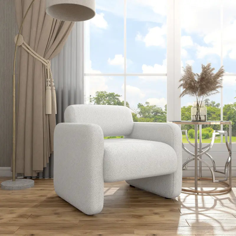 Boucle Fabric Accent Chair with Arms - Single Seat
