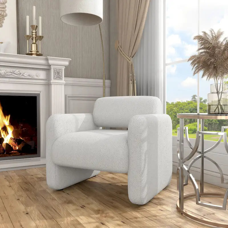 Boucle Fabric Accent Chair with Arms - Single Seat