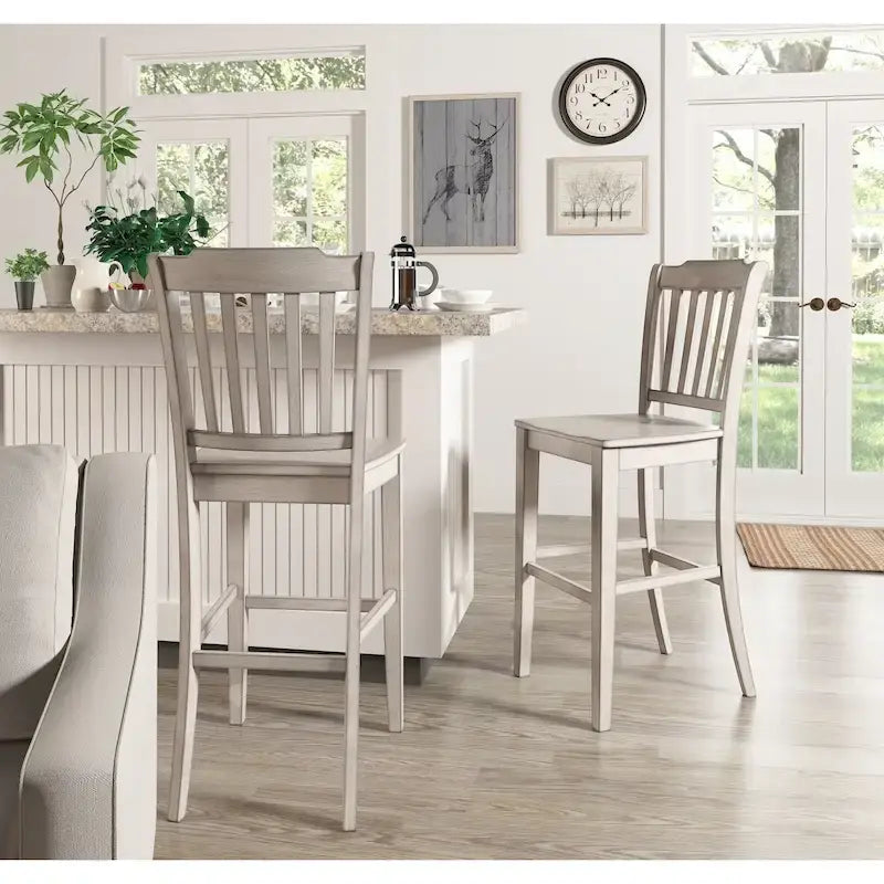 Slat Back Bar Height Chairs - Rubberwood - Set of 2