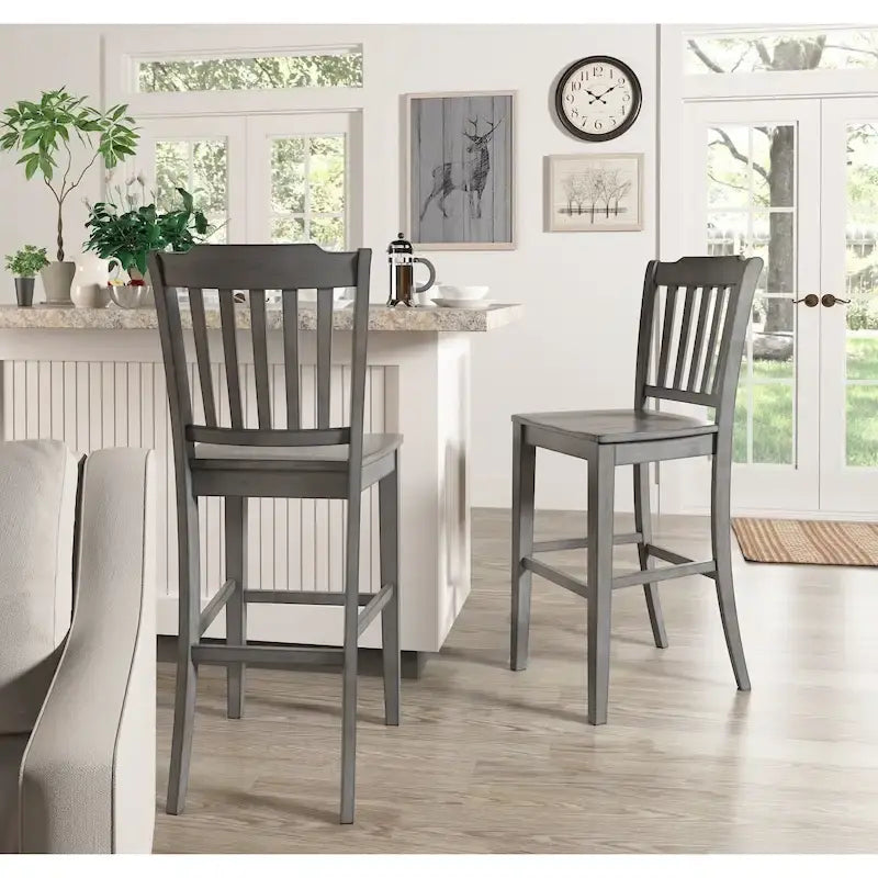 Slat Back Bar Height Chairs - Rubberwood - Set of 2