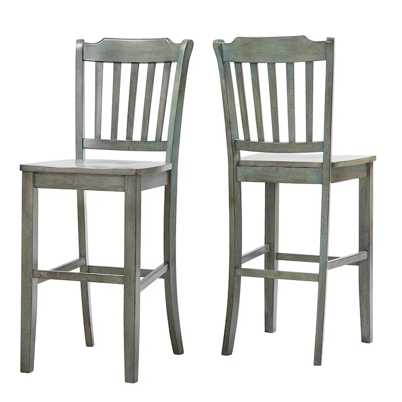 Slat Back Bar Height Chairs - Rubberwood - Set of 2