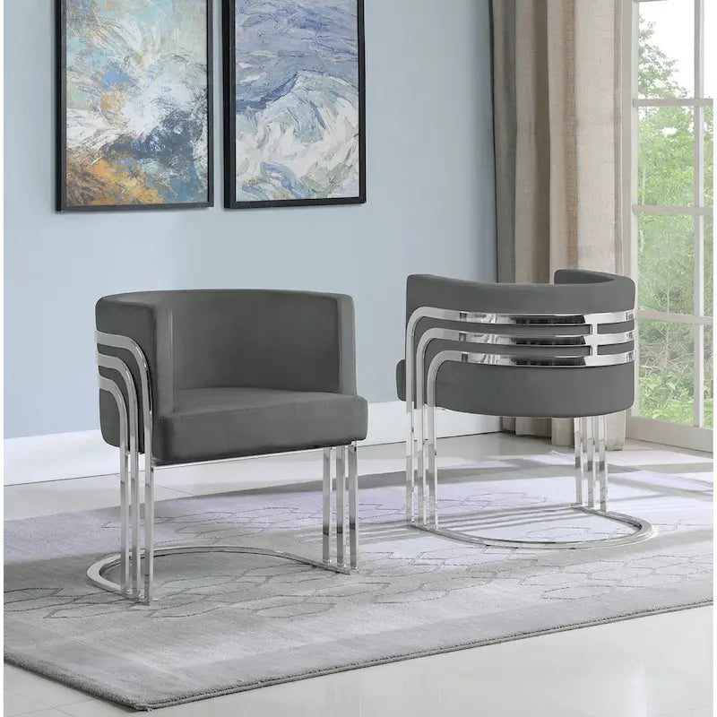 Velvet Accent Chair Single Chrome Base Grey/Navy/Black/Beige