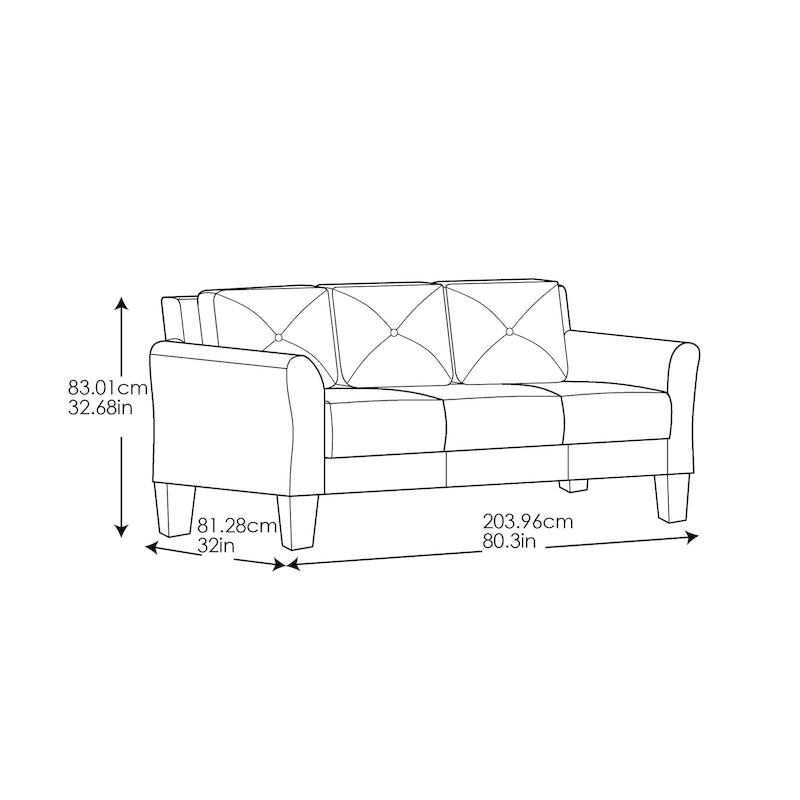 3-Seat Sofa, Microfiber Upholstered with Tufted Back, 78.7 Inch