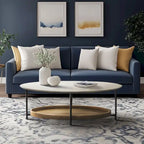 Oval Coffee Table White/Natural Black Metal Legs Contemporary