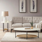Oval Coffee Table White/Natural Black Metal Legs Contemporary