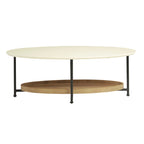 Oval Coffee Table White/Natural Black Metal Legs Contemporary