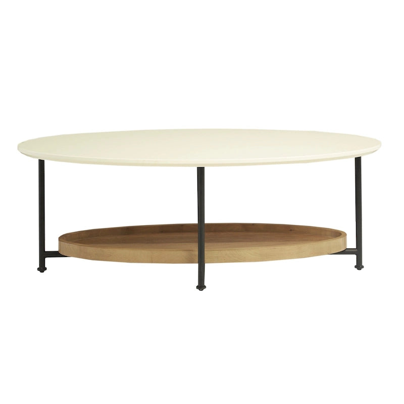 Oval Coffee Table White/Natural Black Metal Legs Contemporary