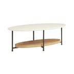 Oval Coffee Table White/Natural Black Metal Legs Contemporary
