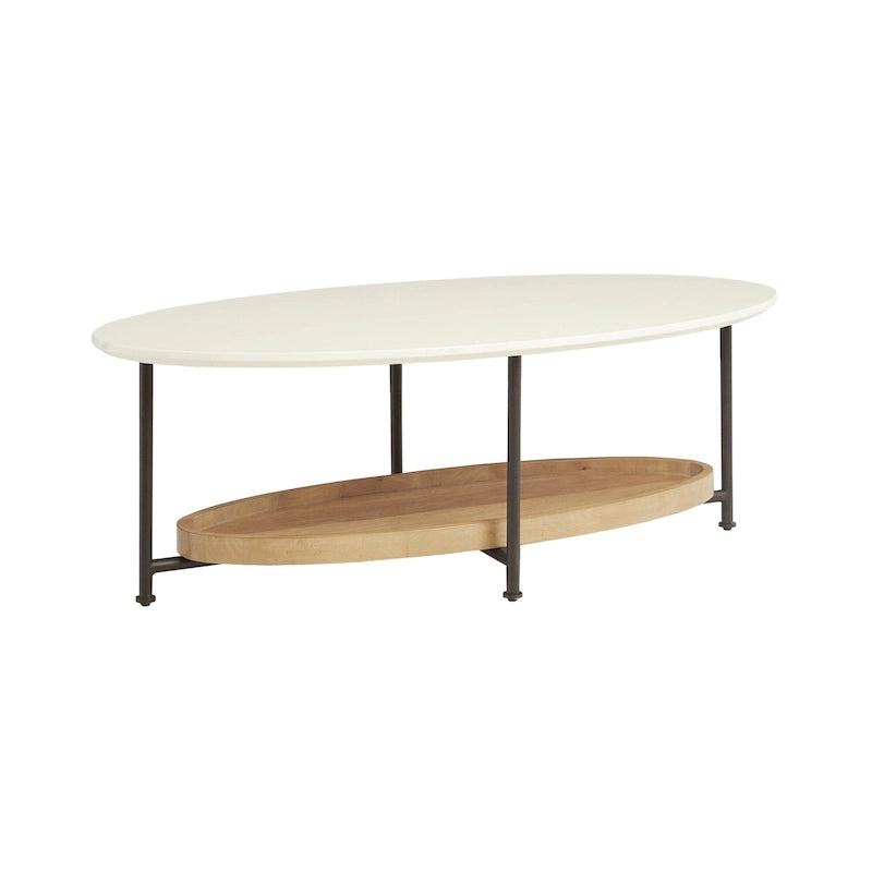 Oval Coffee Table White/Natural Black Metal Legs Contemporary