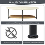 Oval Coffee Table White/Natural Black Metal Legs Contemporary