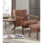 Mid-Century Modern Wood Arm Chair - Vegan Leather/Boucle - Single Seat