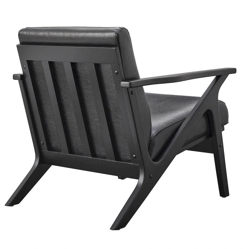 Mid-Century Modern Wood Arm Chair - Vegan Leather/Boucle - Single Seat