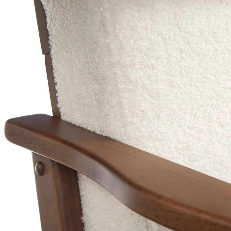 Mid-Century Modern Wood Arm Chair - Vegan Leather/Boucle - Single Seat
