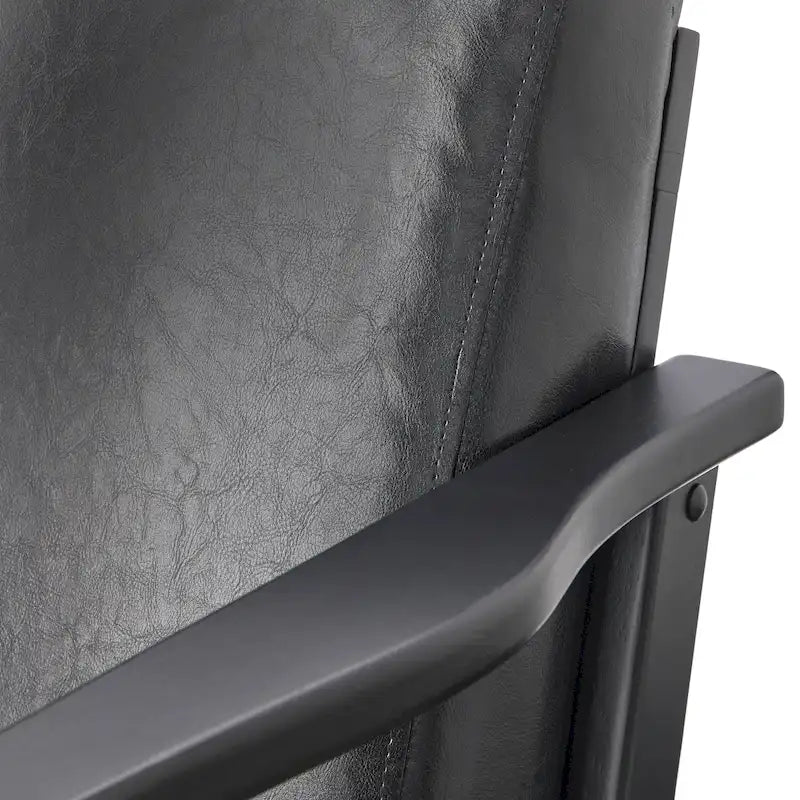 Mid-Century Modern Wood Arm Chair - Vegan Leather/Boucle - Single Seat