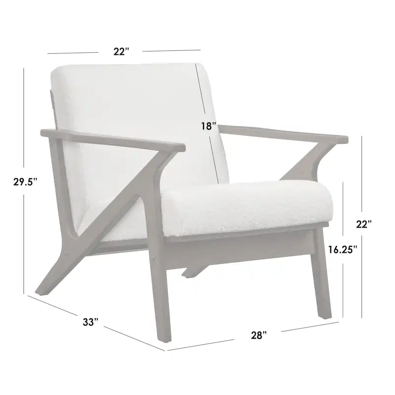 Mid-Century Modern Wood Arm Chair - Vegan Leather/Boucle - Single Seat