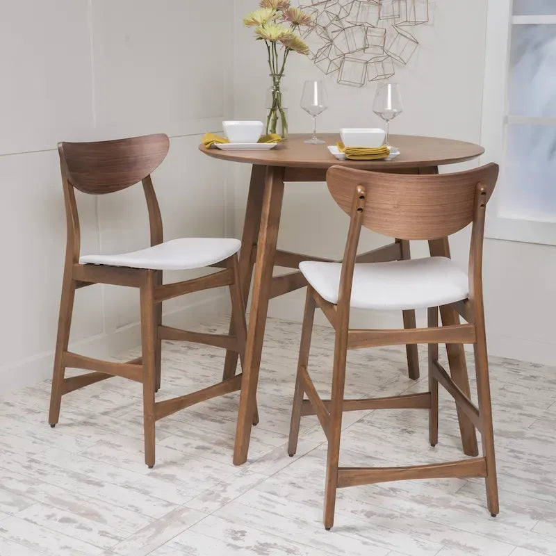 Counter Stools Set of 2, Rubberwood with Fabric Cushion, 24 Inch