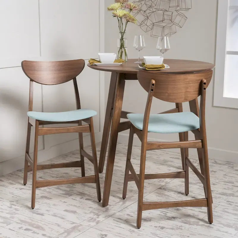 Counter Stools Set of 2, Rubberwood with Fabric Cushion, 24 Inch