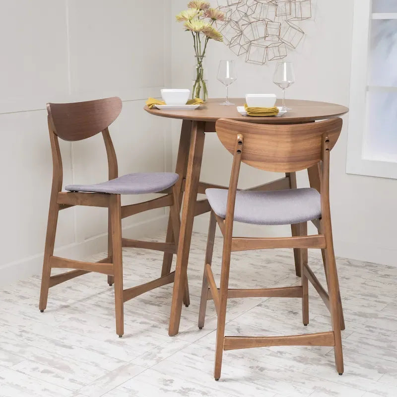 Counter Stools Set of 2, Rubberwood with Fabric Cushion, 24 Inch
