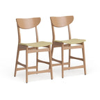 Counter Stools Set of 2, Rubberwood with Fabric Cushion, 24 Inch