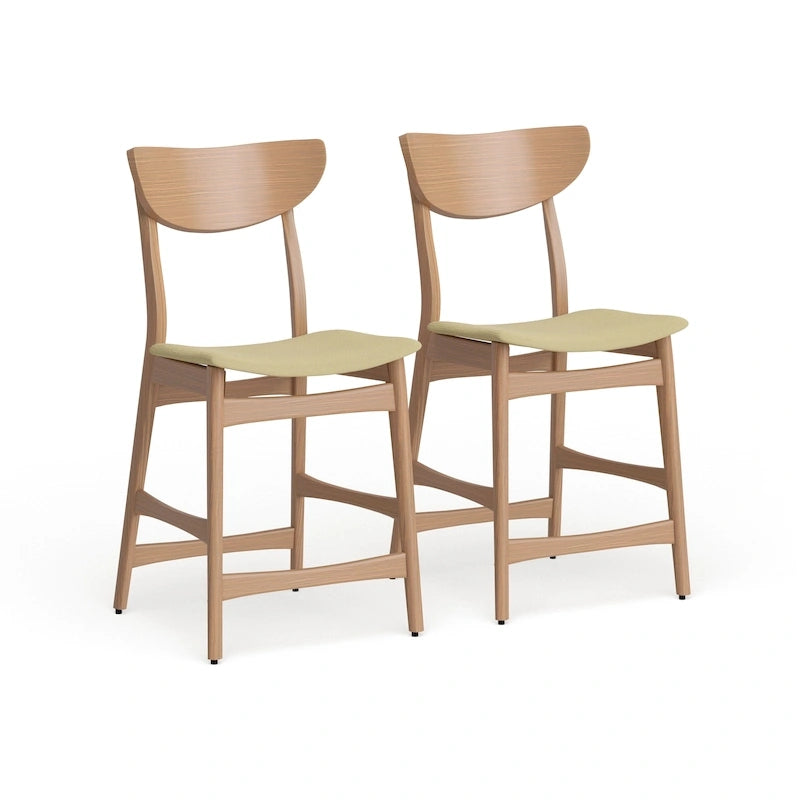 Counter Stools Set of 2, Rubberwood with Fabric Cushion, 24 Inch