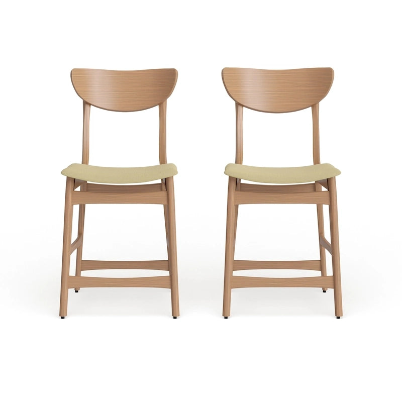 Counter Stools Set of 2, Rubberwood with Fabric Cushion, 24 Inch