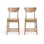 Counter Stools Set of 2, Rubberwood with Fabric Cushion, 24 Inch