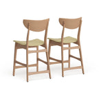 Counter Stools Set of 2, Rubberwood with Fabric Cushion, 24 Inch